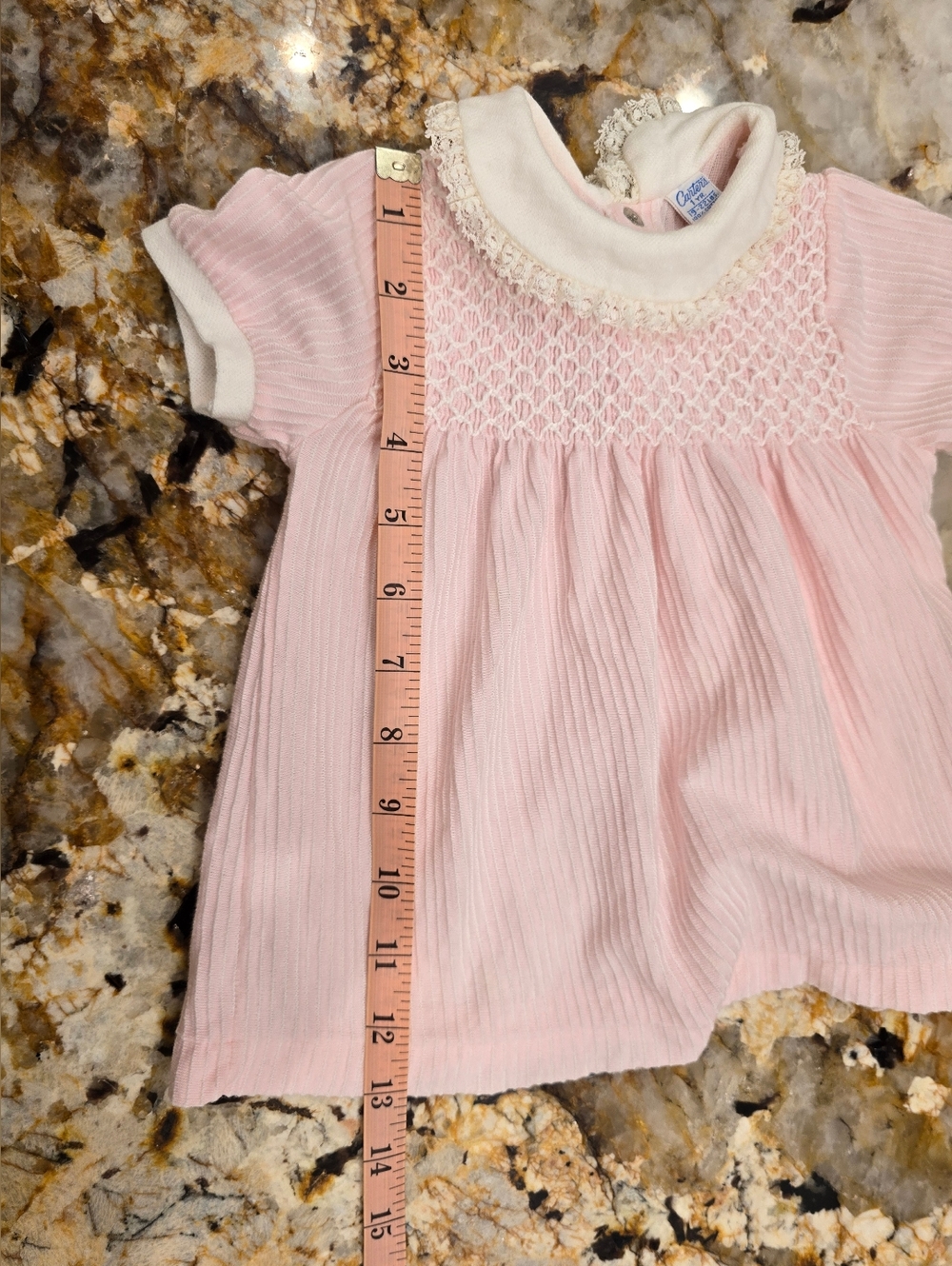 Vintage 70's Carters Classic Dress Pink Smocked Lace 1year - Picture 4 of 5